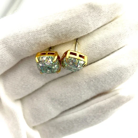 Kate Spade Gold and Silver Toned Multi Colored Glitter Sparkling Stud Earrings - Picture 3 of 4